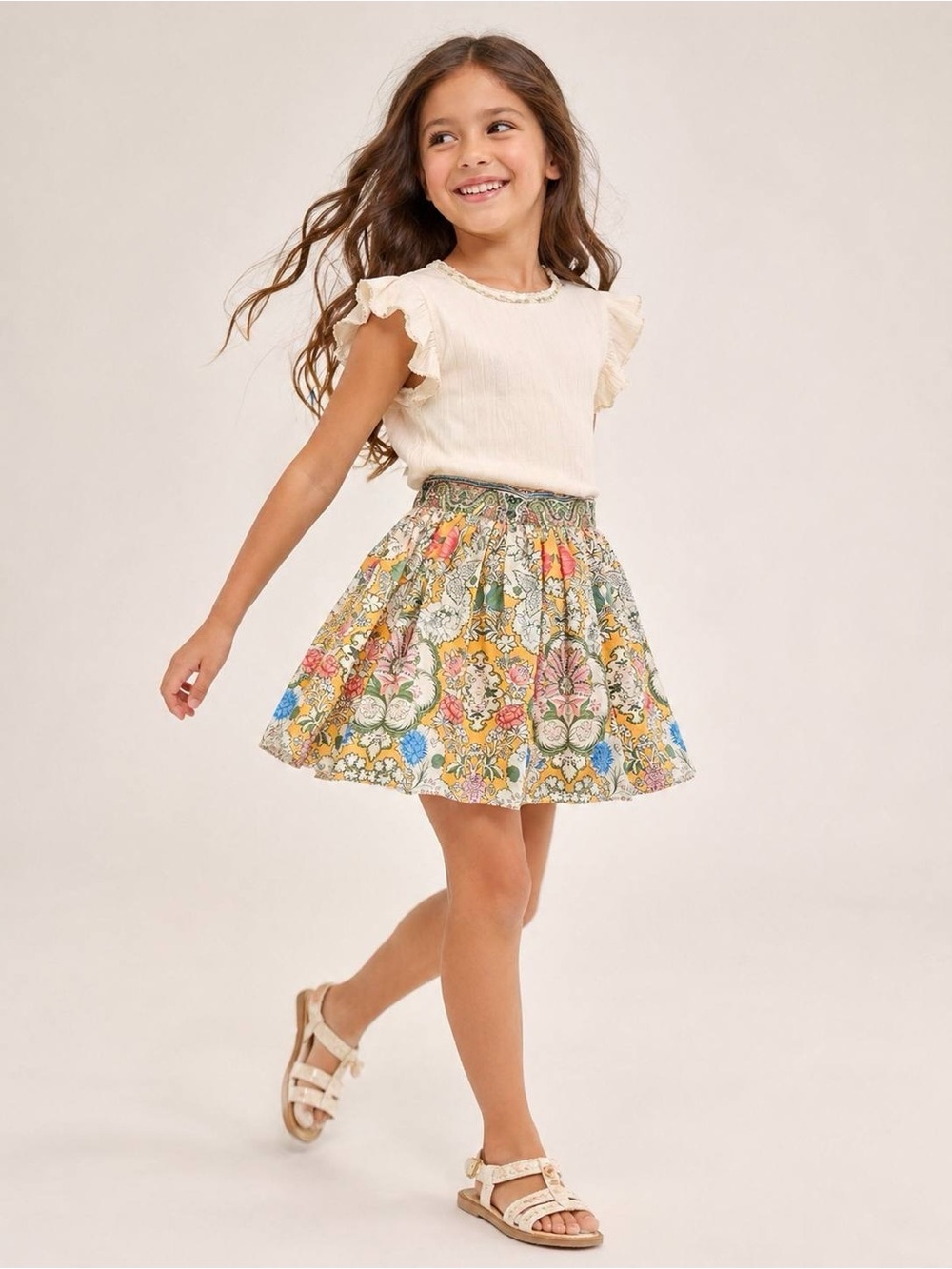 A Loves A Girls Skirt Floral Sunflower Lined Boho Mini Pleated Size L 11-12 NWT